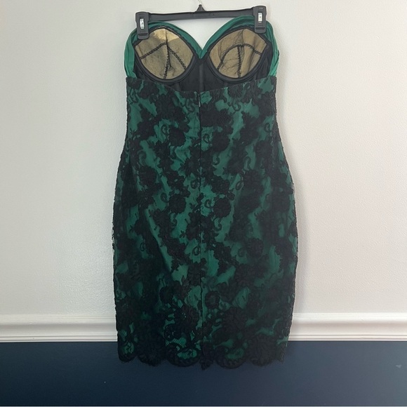 Vintage Sam Carlin Lace Overlay Strapless Dress Green Black Size 10 - Picture 6 of 14